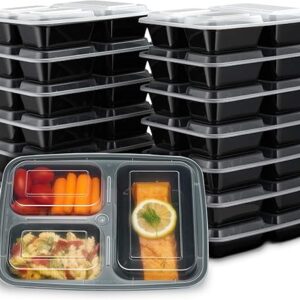 15-Pack 3-Compartment Meal Prep Containers